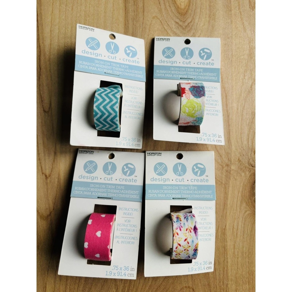 Horizon Group USA Iron-On Trim Tape 4 Pack Multi Pattern Craft Fabric Ribbon NEW